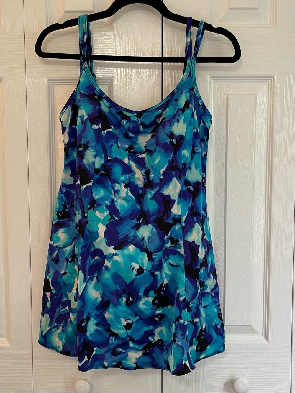 Longitide Womens Blue Floral Tank Swim Dress/Suit Size 12